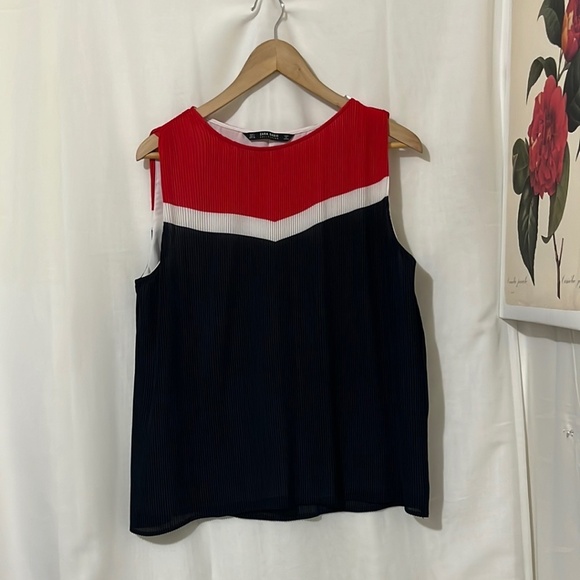 Zara Tops - Zara Red, White and Blue Sleeveless Lined Top